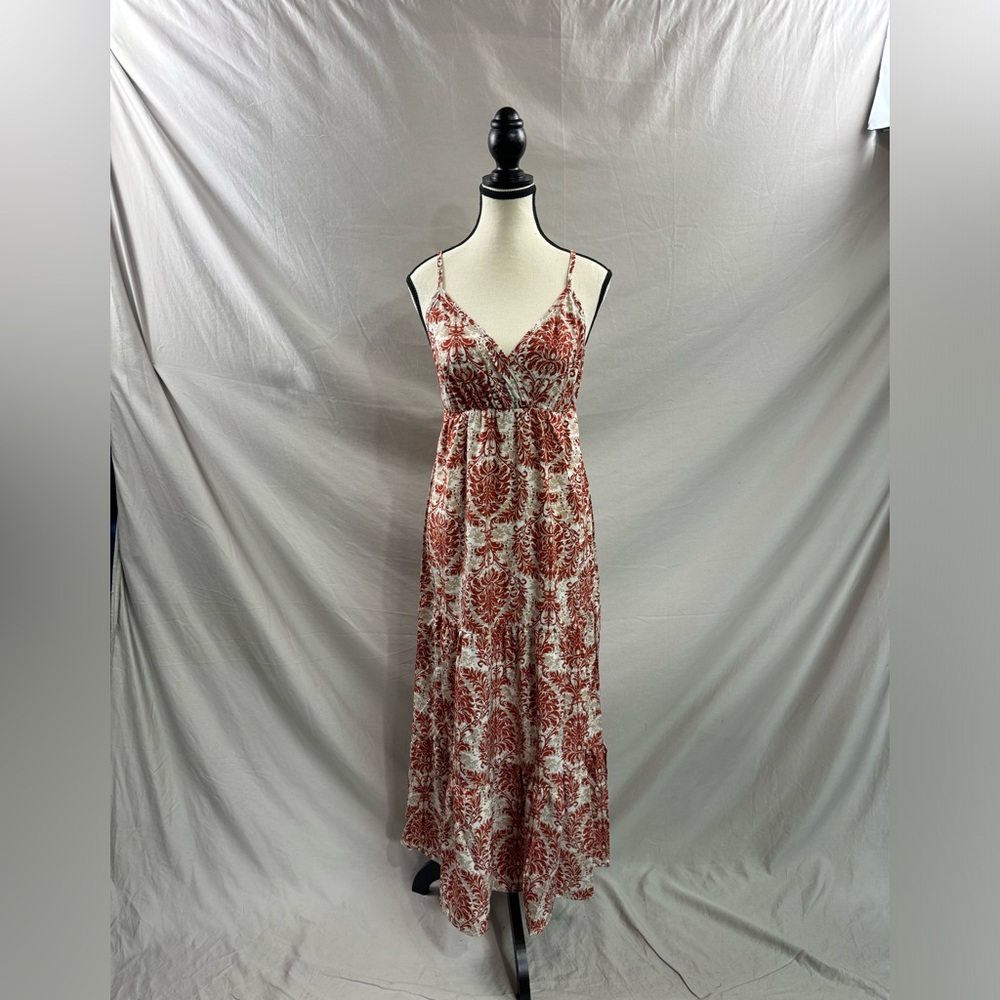 Boho Floral Print Sleeveless Cross-Front Maxi Dress Rust - Picture 6 of 9